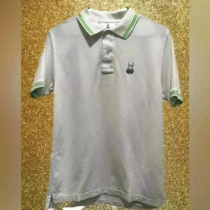 Psycho Bunny Polo Men Size 5 Pima Cotton White and Neon Green Stripes (0130)